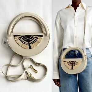 ✨New EILAF Medani Medium Leather Raffia Straw Top Handle Crossbody Bag Cream